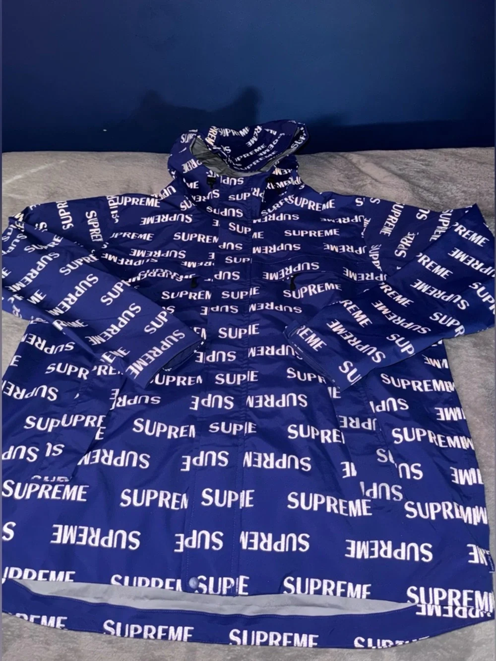 Mens Supreme 3M Reflective Repeat Taped Seam Jacket Blue